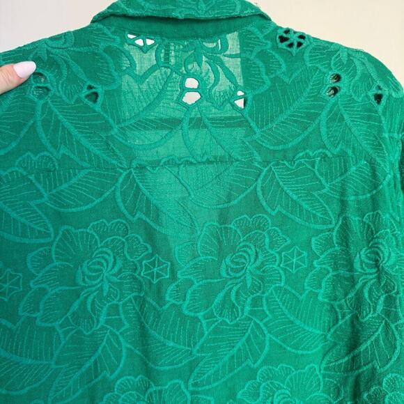 ANTHROPOLOGIE AKEMI + KIN Green Eyelet Floral Tunic Button Up Blouse Beachy Sz S - Picture 4 of 11